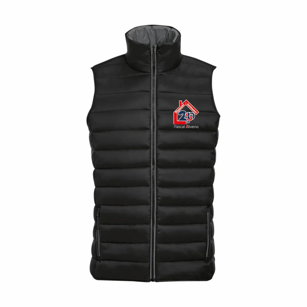 Bodywarmer noir marqué côté cœur du logo 2SP Pascal Séveno