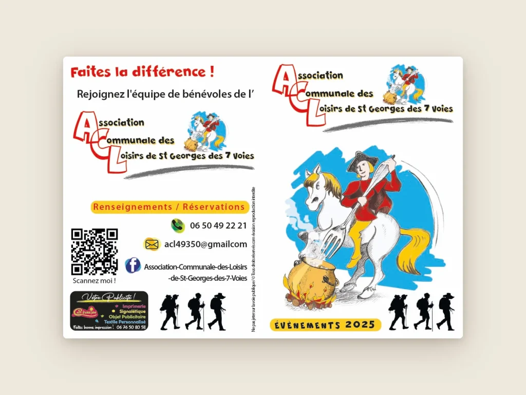 Dépliant de l’Association communale des loisirs de Saint-Georges-des-Sept-Voies : « Faites la différence ! » et ses événements 2025