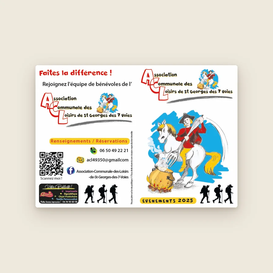 Dépliant de l’Association communale des loisirs de Saint-Georges-des-Sept-Voies : « Faites la différence ! » et ses événements 2025